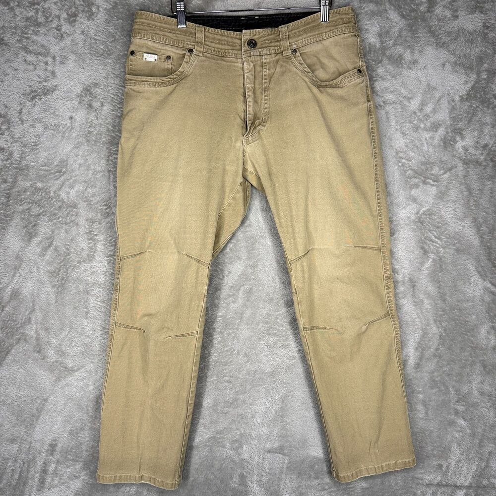 Kuhl Kanvus Jeans Men 34x30 (34x28) Tan Canvas Hiking Outdoor Patina Dye Pants